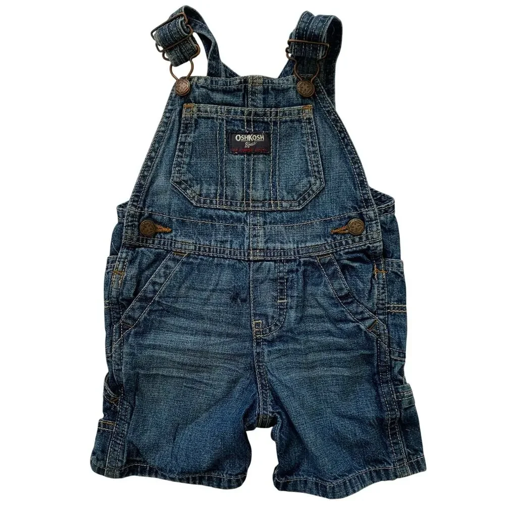OshKosh B'gosh Unisex 12 Months Overalls Blue Denim Shortalls Farmer Country